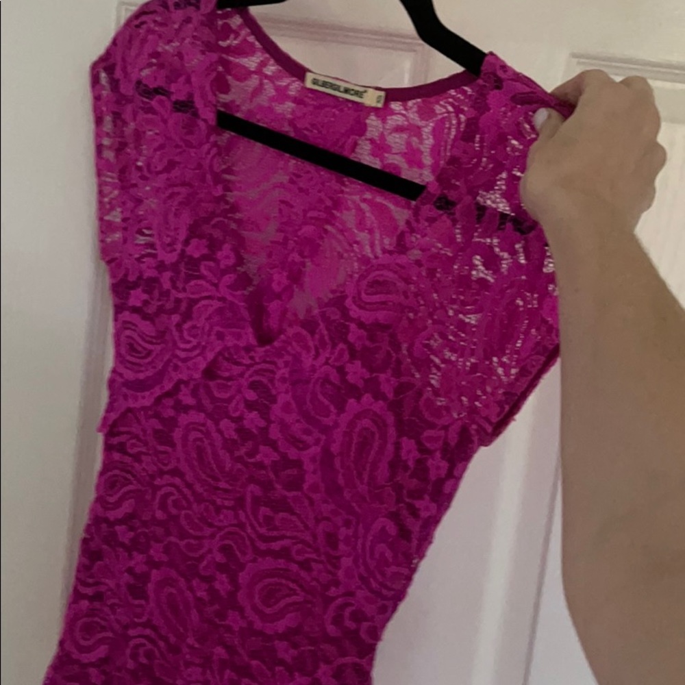 Hot pink lace top with open back
